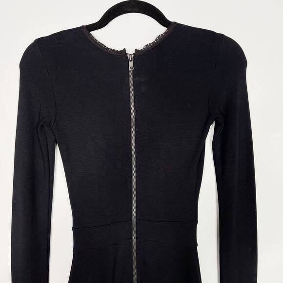French Connection Size 0 Black Lace Inset Long Sleeve Ponte Knit Bodycon Dress - Picture 5 of 9